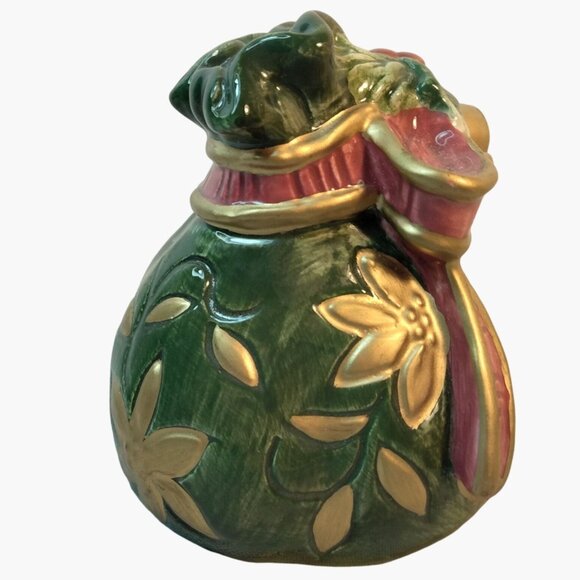 Fitz Floyd Jolly Ole Saint Nick Salt Shaker Green Ceramic Gift Bag - Picture 2 of 9